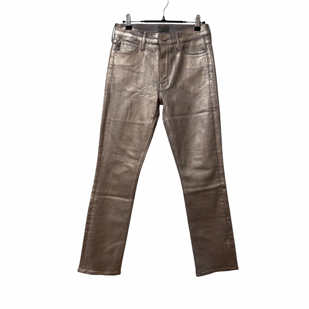 Mother Womens Dazzler Mid Rise Metallic Coated Ankle Jeans Size 27 Driftwood